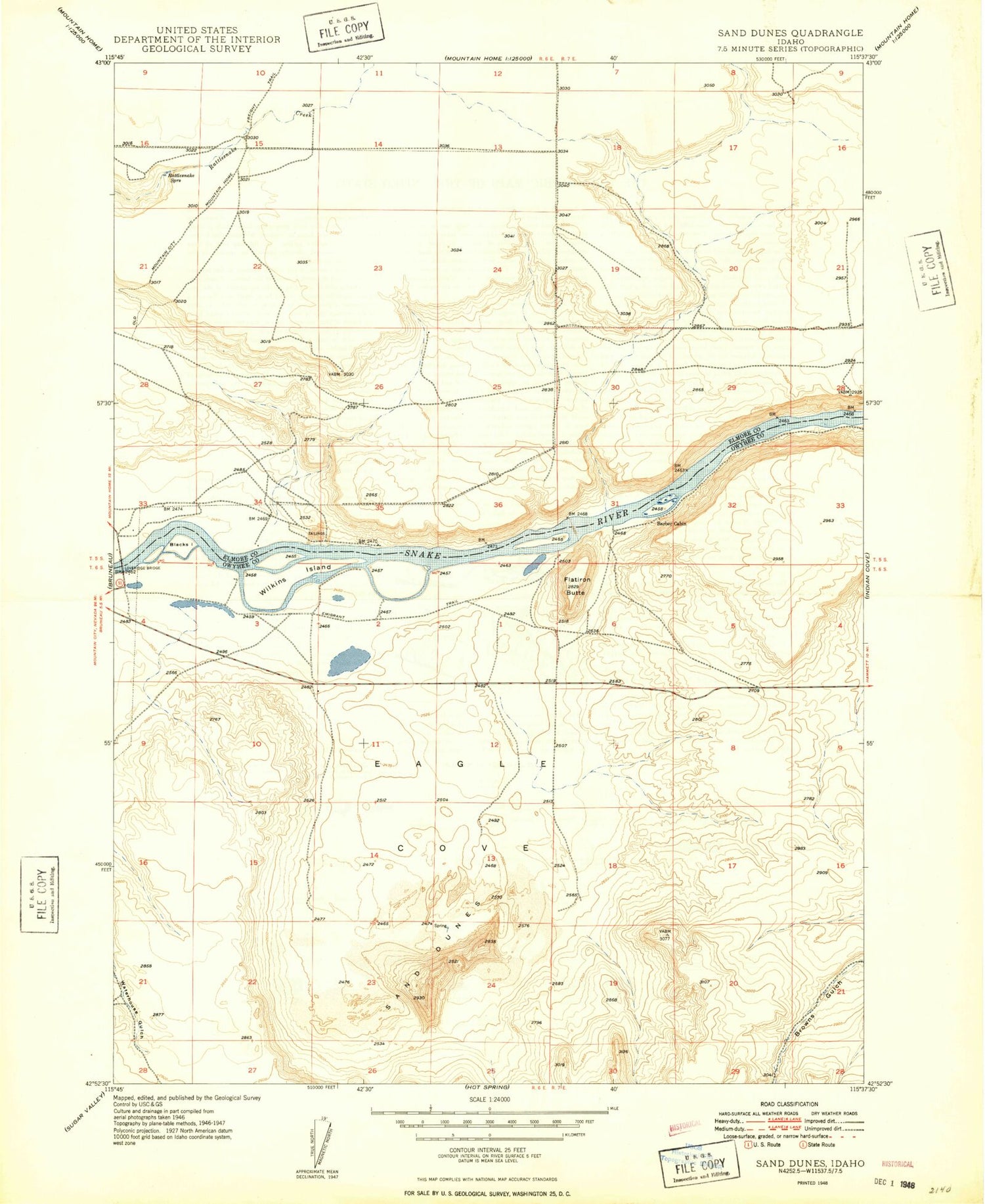 Classic USGS Bruneau Dunes Idaho 7.5'x7.5' Topo Map Image