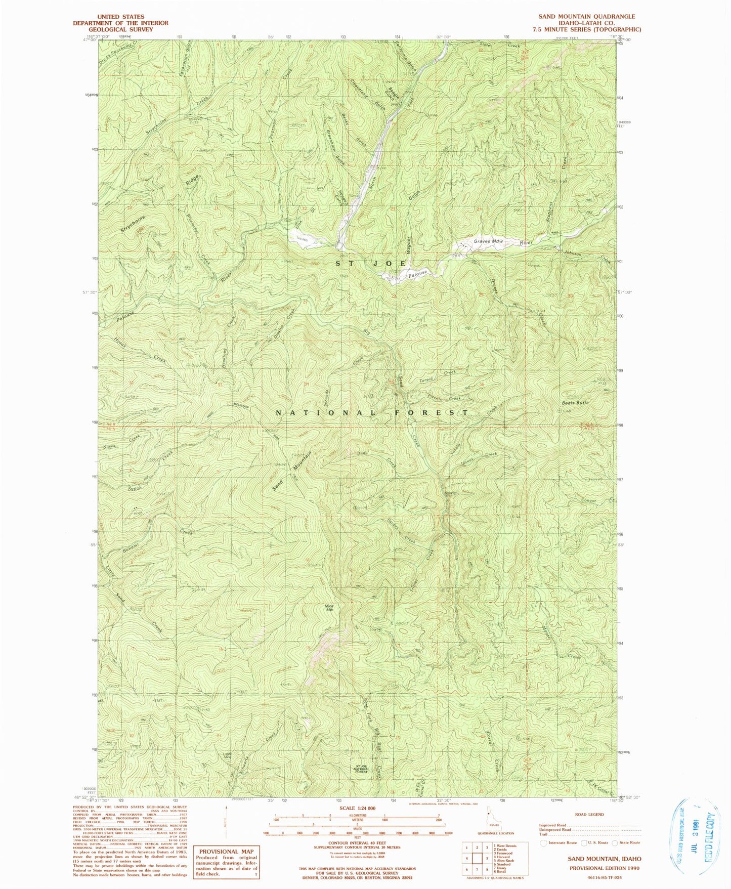 Classic USGS Sand Mountain Idaho 7.5'x7.5' Topo Map Image