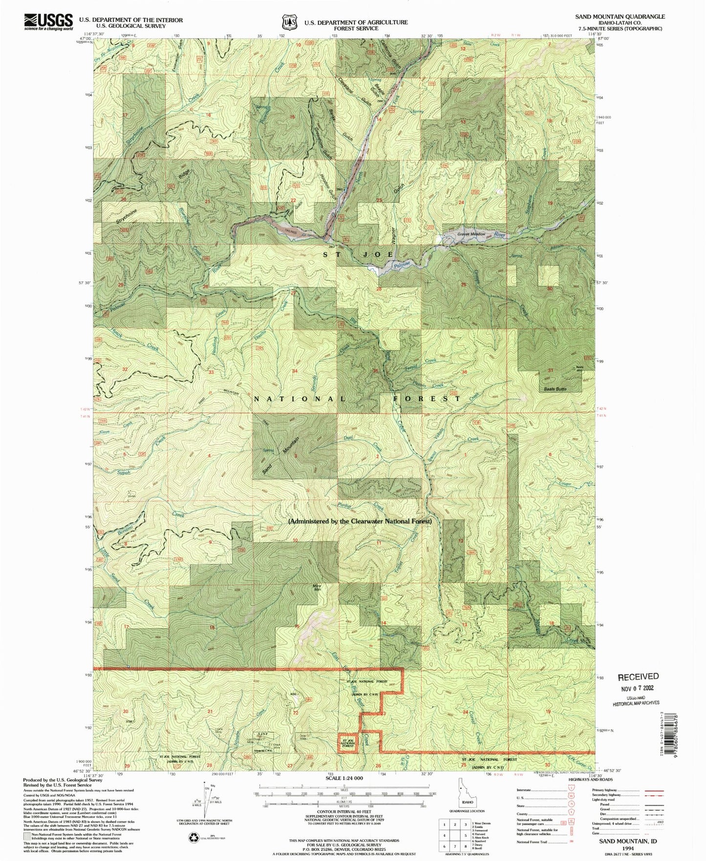 Classic USGS Sand Mountain Idaho 7.5'x7.5' Topo Map Image