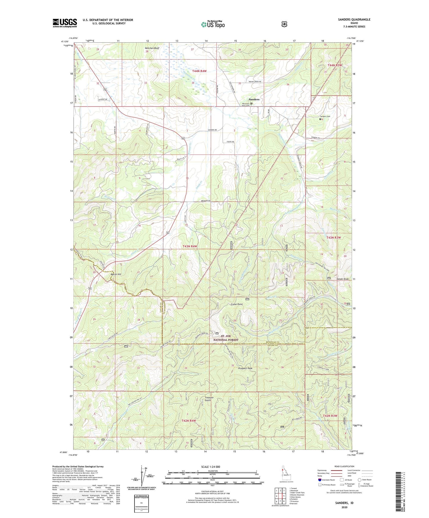 Sanders Idaho US Topo Map Image