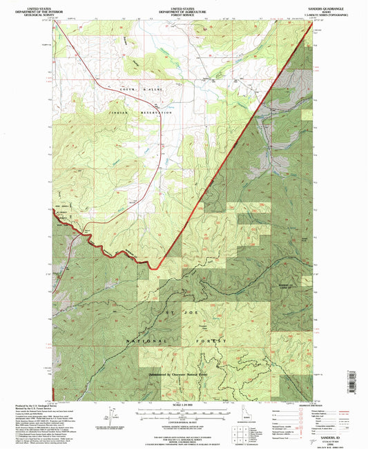Classic USGS Sanders Idaho 7.5'x7.5' Topo Map Image