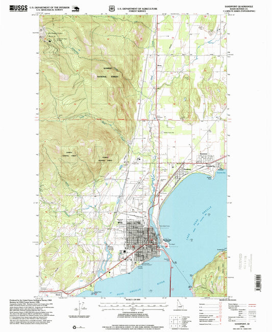 Classic USGS Sandpoint Idaho 7.5'x7.5' Topo Map Image