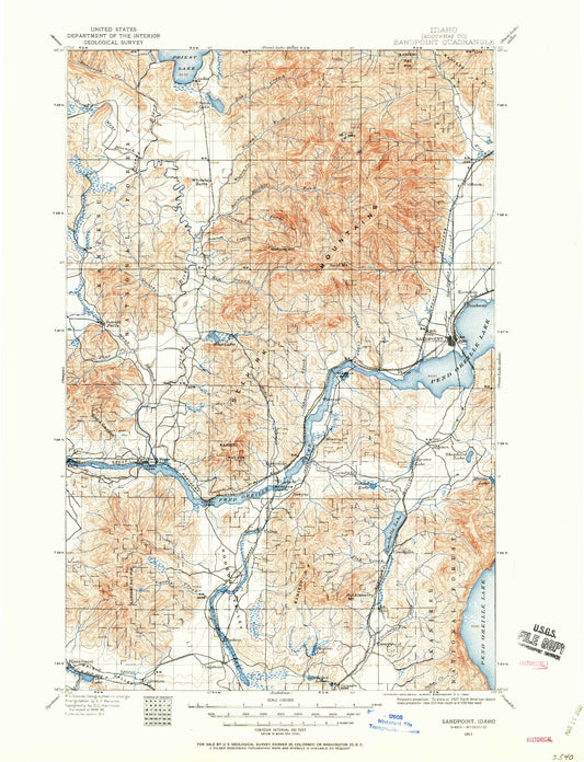 Historic 1911 Sand Point Idaho 30'x30' Topo Map Image