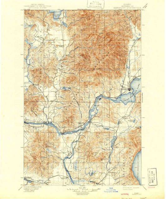 Historic 1901 Sand Point Idaho 30'x30' Topo Map Image