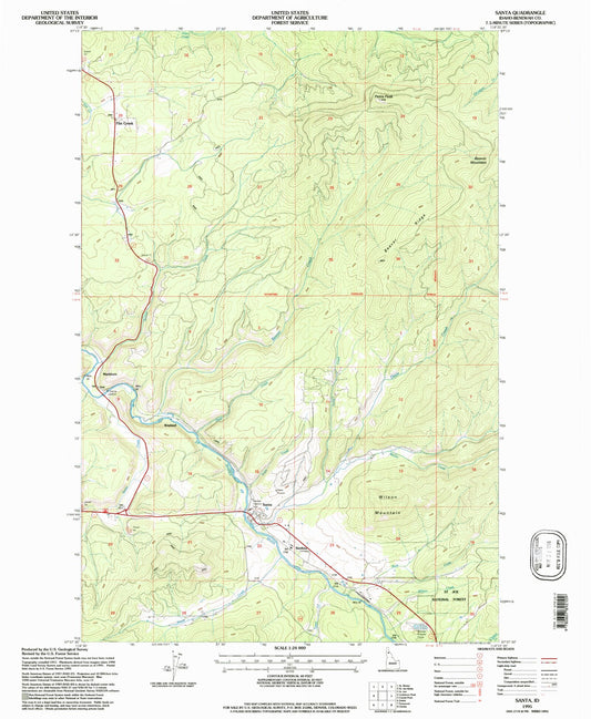 Classic USGS Santa Idaho 7.5'x7.5' Topo Map Image
