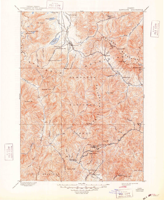 Historic 1900 Sawtooth Idaho 30'x30' Topo Map Image