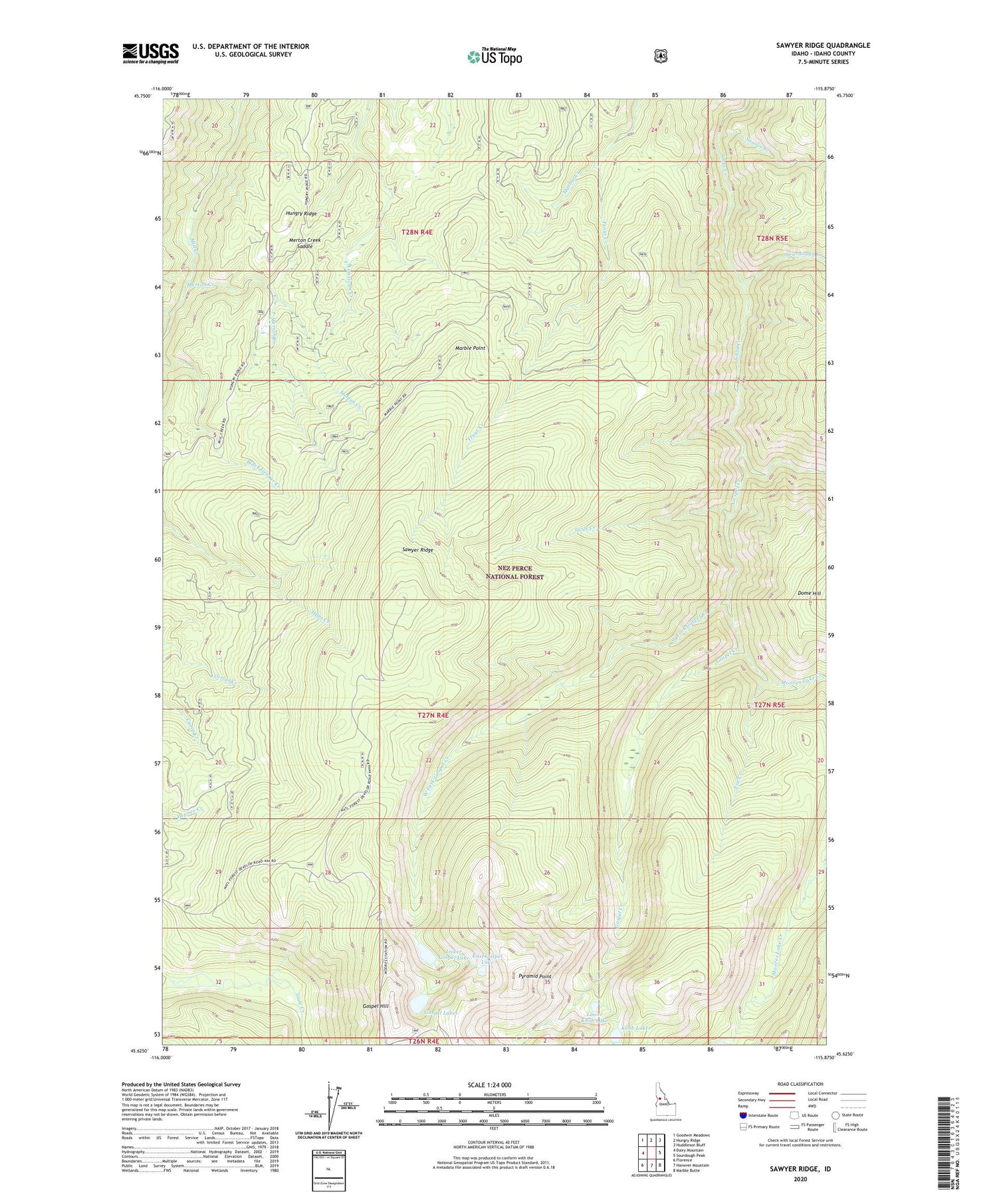 Sawyer Ridge Idaho US Topo Map Image