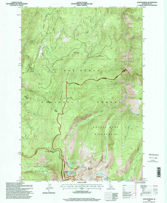 Classic USGS Sawyer Ridge Idaho 7.5'x7.5' Topo Map Image