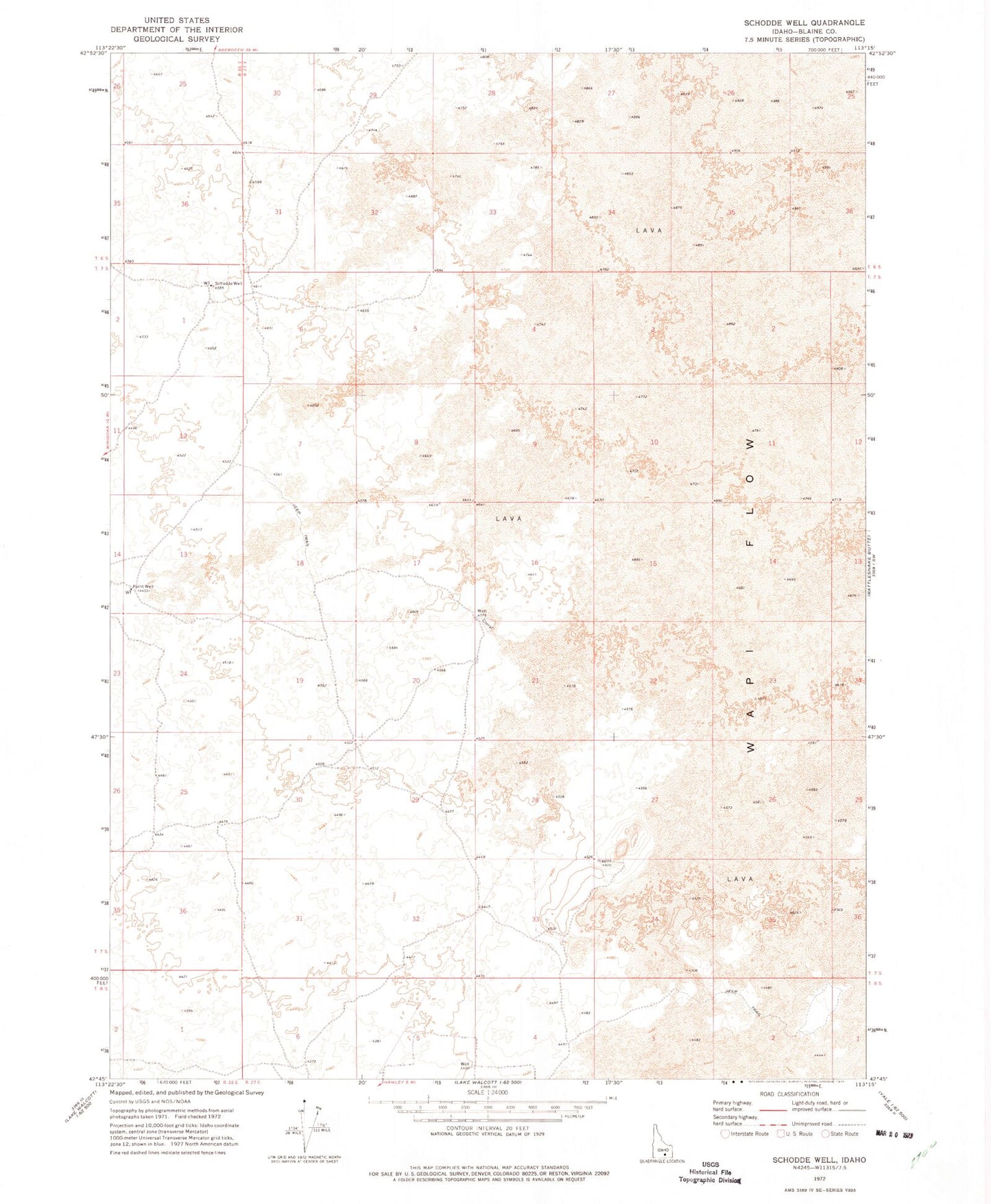 Classic USGS Schodde Well Idaho 7.5'x7.5' Topo Map Image