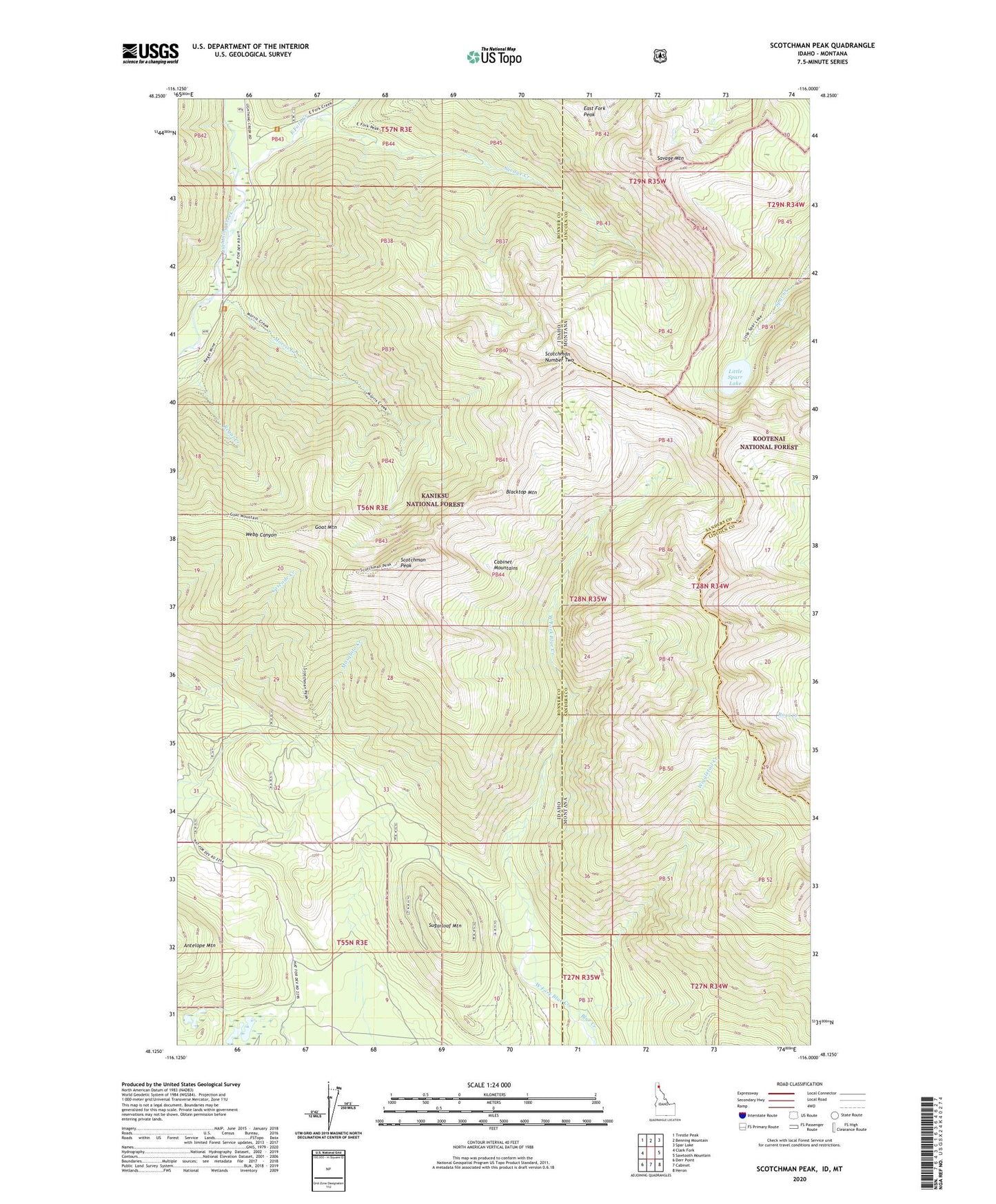 Scotchman Peak Idaho US Topo Map Image