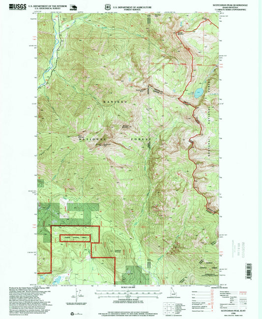 Classic USGS Scotchman Peak Idaho 7.5'x7.5' Topo Map Image