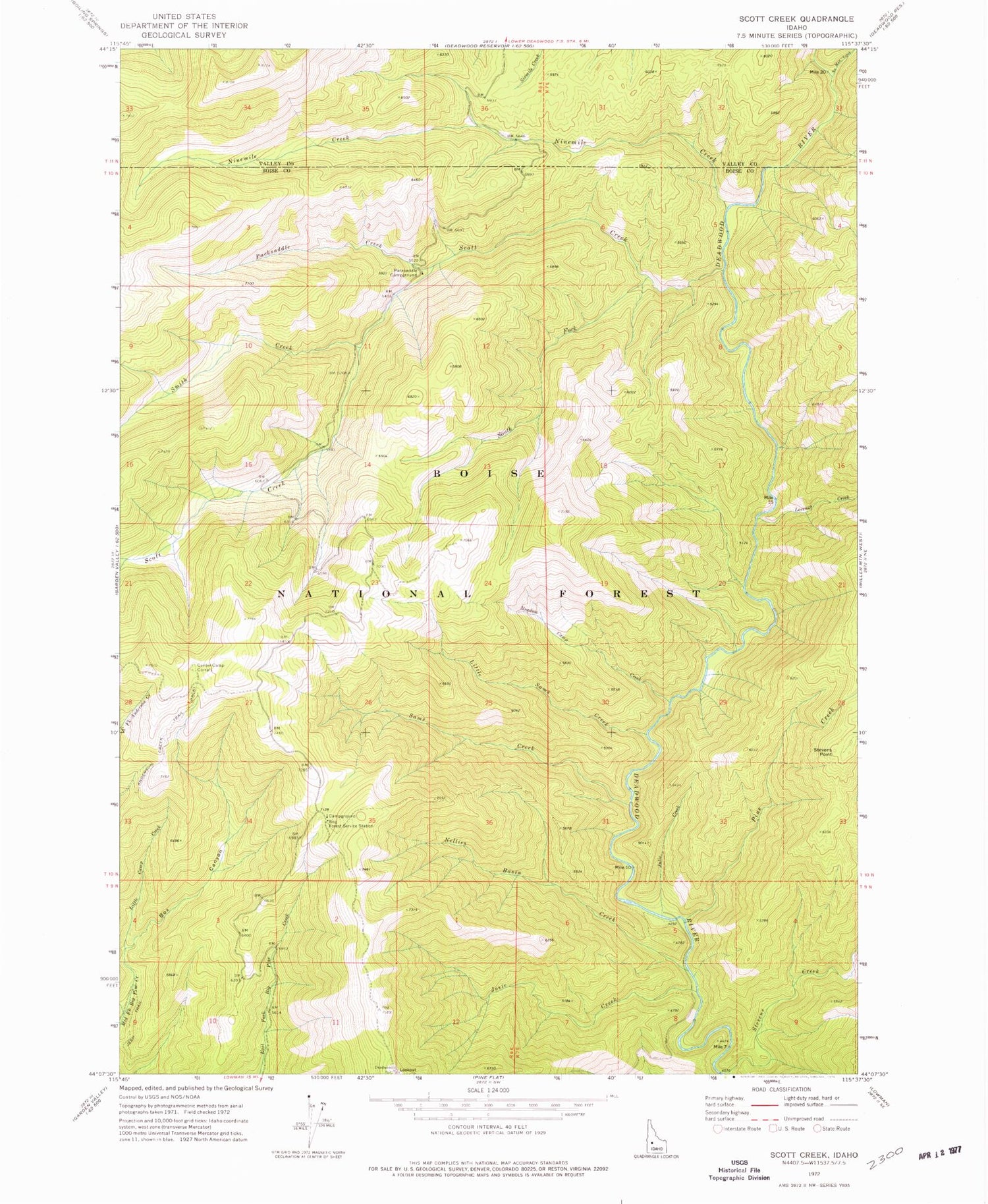 Classic USGS Scott Creek Idaho 7.5'x7.5' Topo Map Image