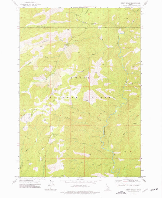 Classic USGS Scott Creek Idaho 7.5'x7.5' Topo Map Image