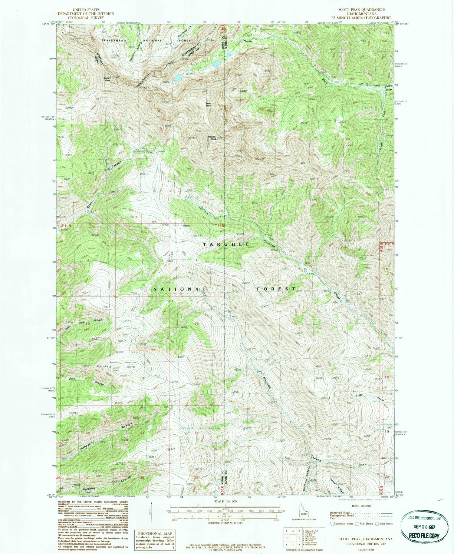 Classic USGS Scott Peak Idaho 7.5'x7.5' Topo Map Image
