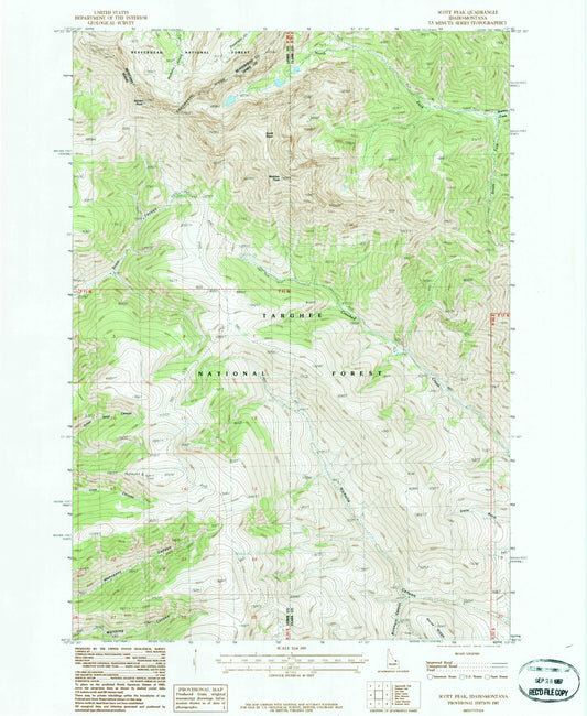 Classic USGS Scott Peak Idaho 7.5'x7.5' Topo Map Image
