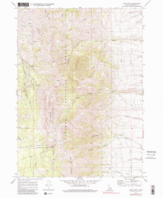 Classic USGS Scout Mountain Idaho 7.5'x7.5' Topo Map Image