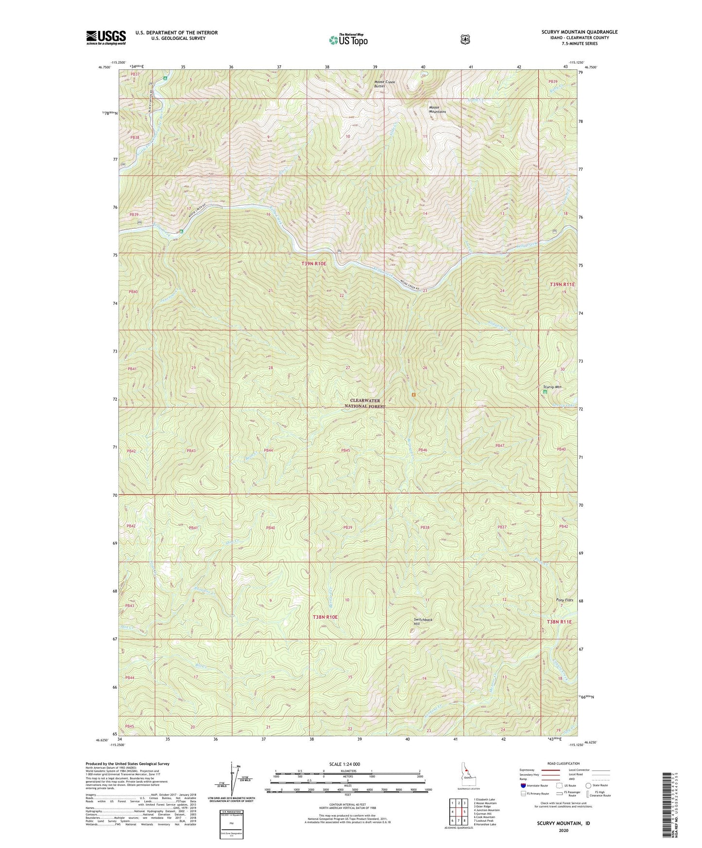 Scurvy Mountain Idaho US Topo Map Image
