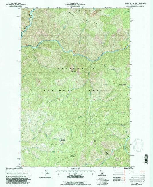 Classic USGS Scurvy Mountain Idaho 7.5'x7.5' Topo Map Image