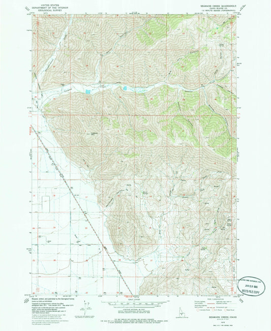 Classic USGS Seamans Creek Idaho 7.5'x7.5' Topo Map Image
