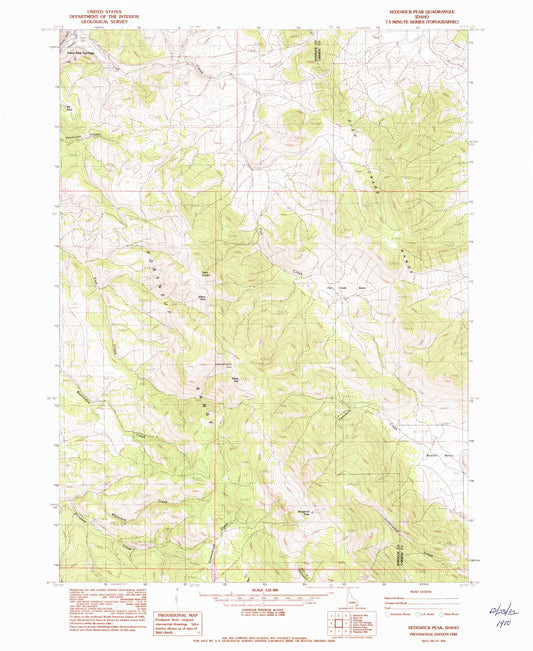 Classic USGS Sedgwick Peak Idaho 7.5'x7.5' Topo Map Image