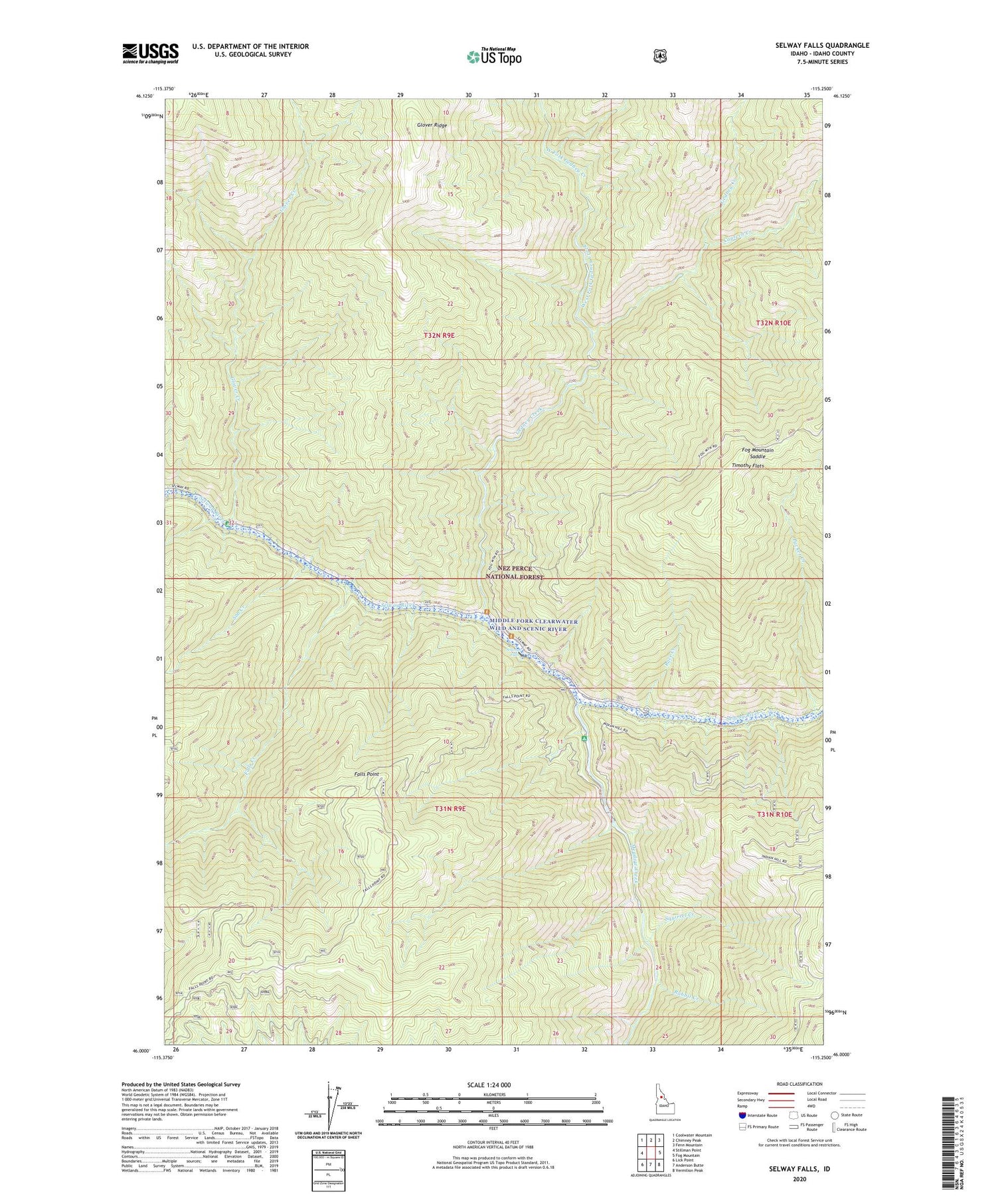 Selway Falls Idaho US Topo Map Image