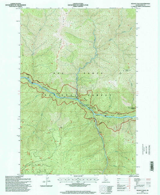 Classic USGS Selway Falls Idaho 7.5'x7.5' Topo Map Image