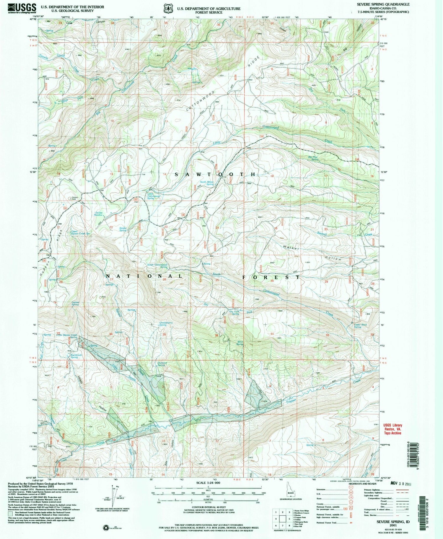 Classic USGS Severe Spring Idaho 7.5'x7.5' Topo Map Image