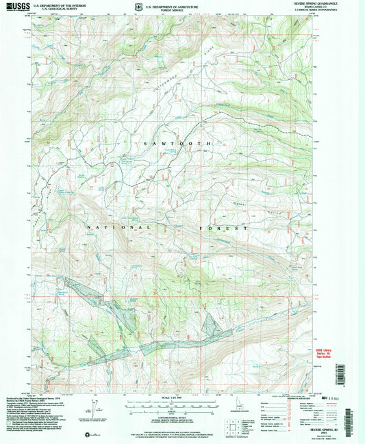 Classic USGS Severe Spring Idaho 7.5'x7.5' Topo Map Image