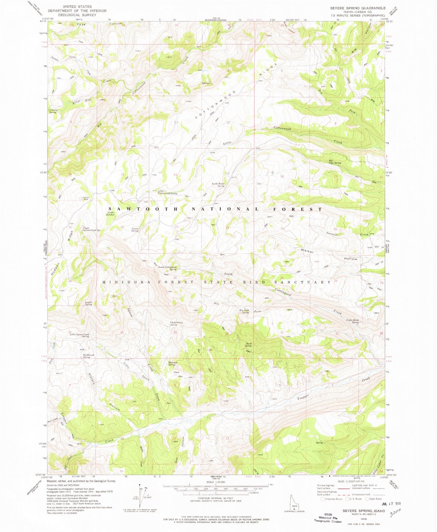 Classic USGS Severe Spring Idaho 7.5'x7.5' Topo Map Image