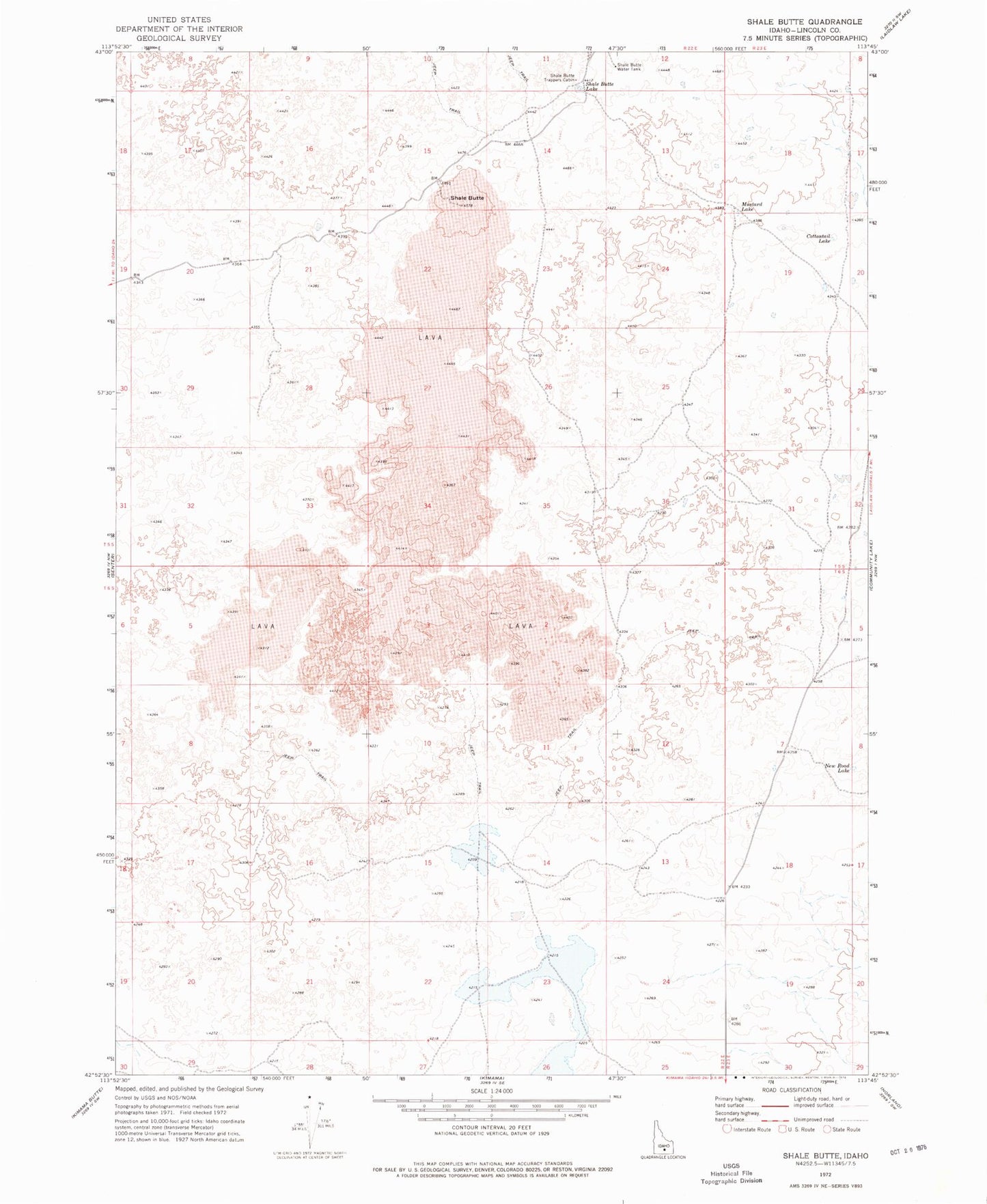 Classic USGS Shale Butte Idaho 7.5'x7.5' Topo Map Image