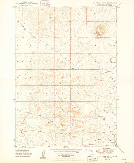 Classic USGS Shattuck Butte Idaho 7.5'x7.5' Topo Map Image