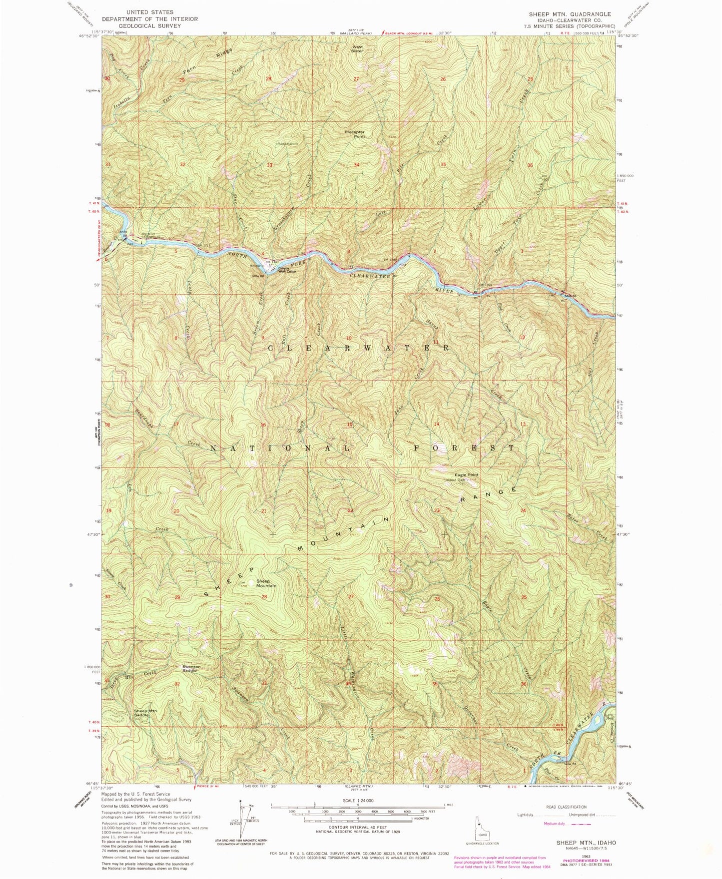 Classic USGS Sheep Mountain Idaho 7.5'x7.5' Topo Map Image