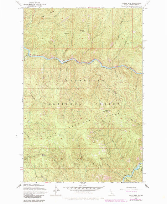 Classic USGS Sheep Mountain Idaho 7.5'x7.5' Topo Map Image