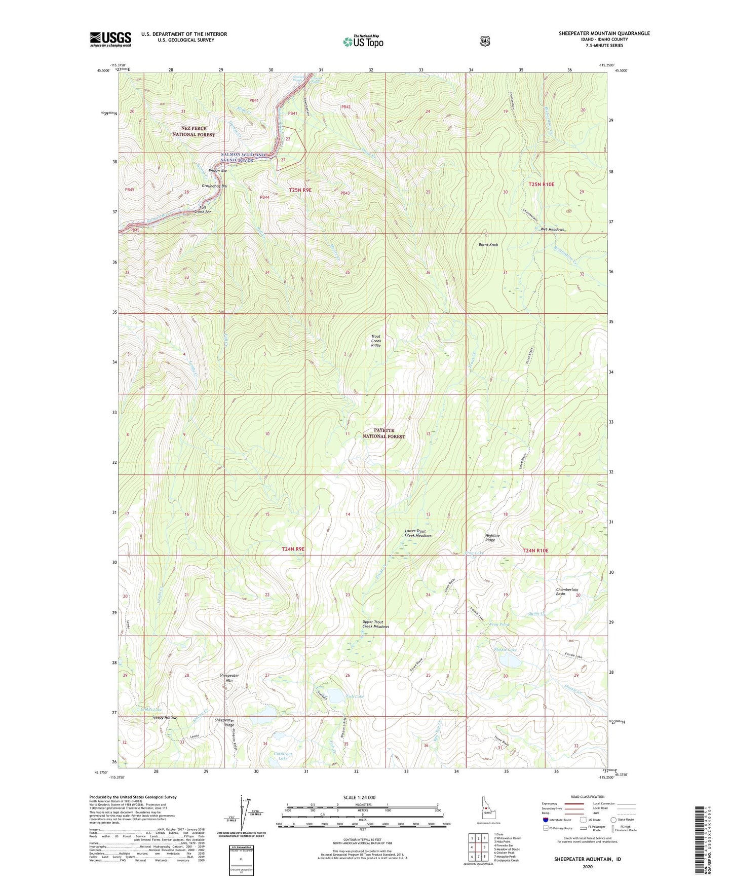 Sheepeater Mountain Idaho US Topo Map Image
