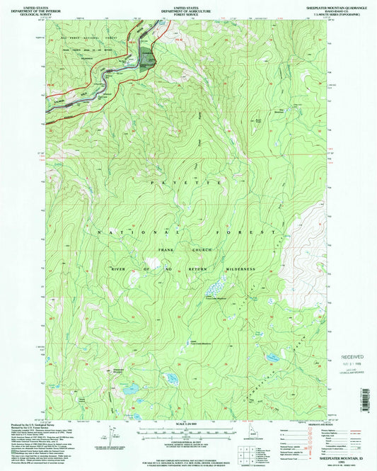 Classic USGS Sheepeater Mountain Idaho 7.5'x7.5' Topo Map Image