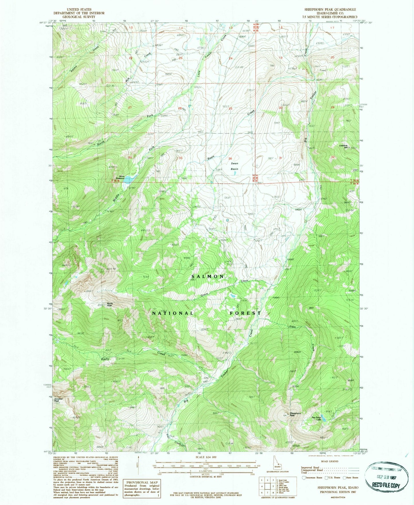 Classic USGS Sheephorn Peak Idaho 7.5'x7.5' Topo Map Image