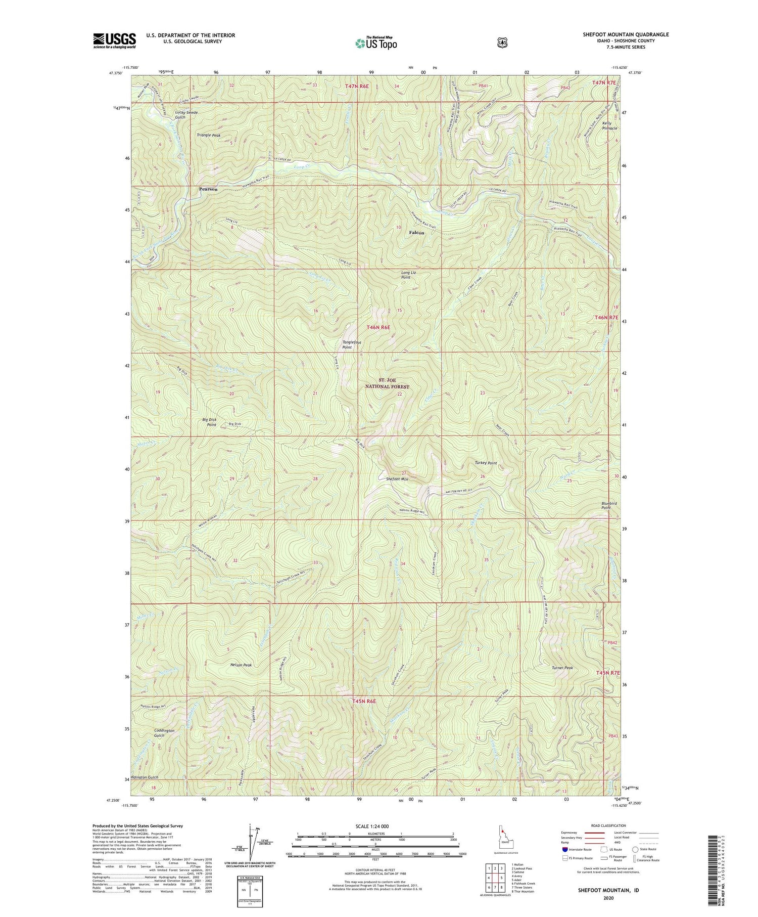 Shefoot Mountain Idaho US Topo Map Image
