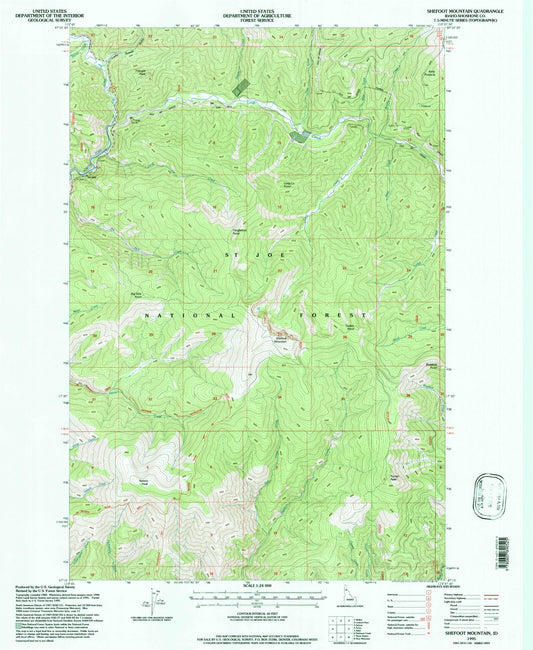 Classic USGS Shefoot Mountain Idaho 7.5'x7.5' Topo Map Image