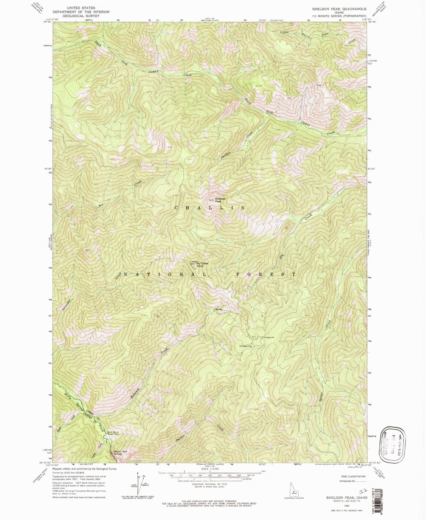 Classic USGS Sheldon Peak Idaho 7.5'x7.5' Topo Map Image