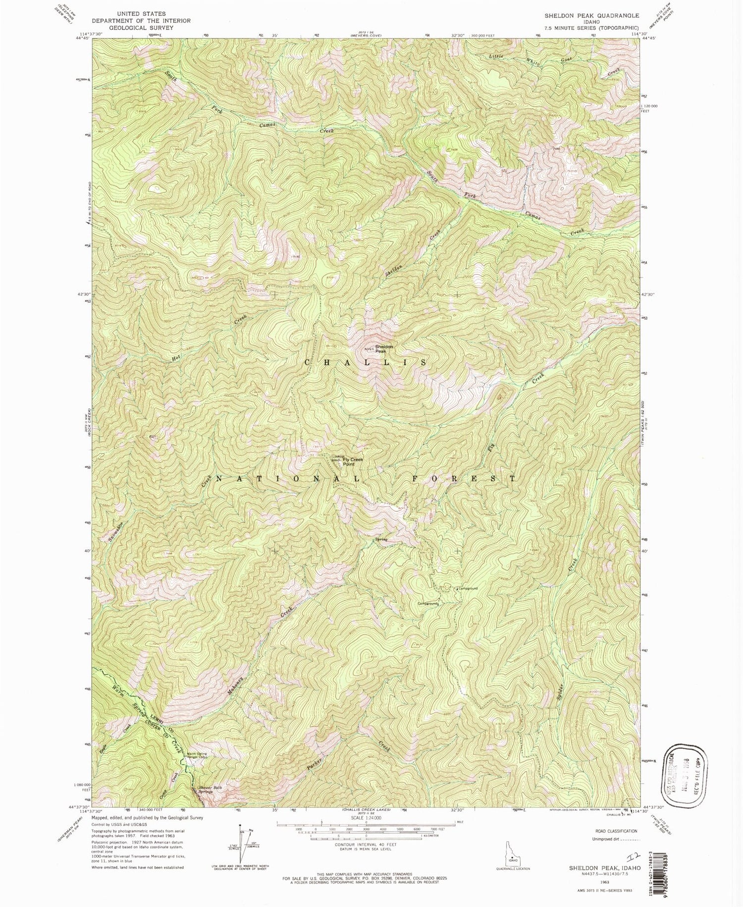 Classic USGS Sheldon Peak Idaho 7.5'x7.5' Topo Map Image