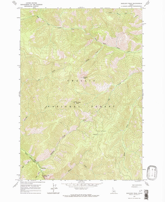 Classic USGS Sheldon Peak Idaho 7.5'x7.5' Topo Map Image