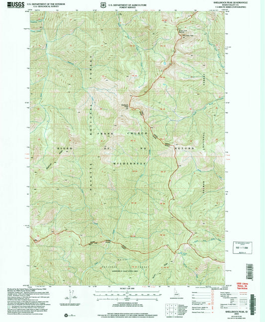 Classic USGS Shellrock Peak Idaho 7.5'x7.5' Topo Map Image