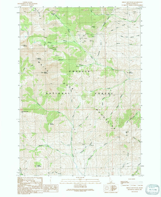 Classic USGS Shelly Mountain Idaho 7.5'x7.5' Topo Map Image
