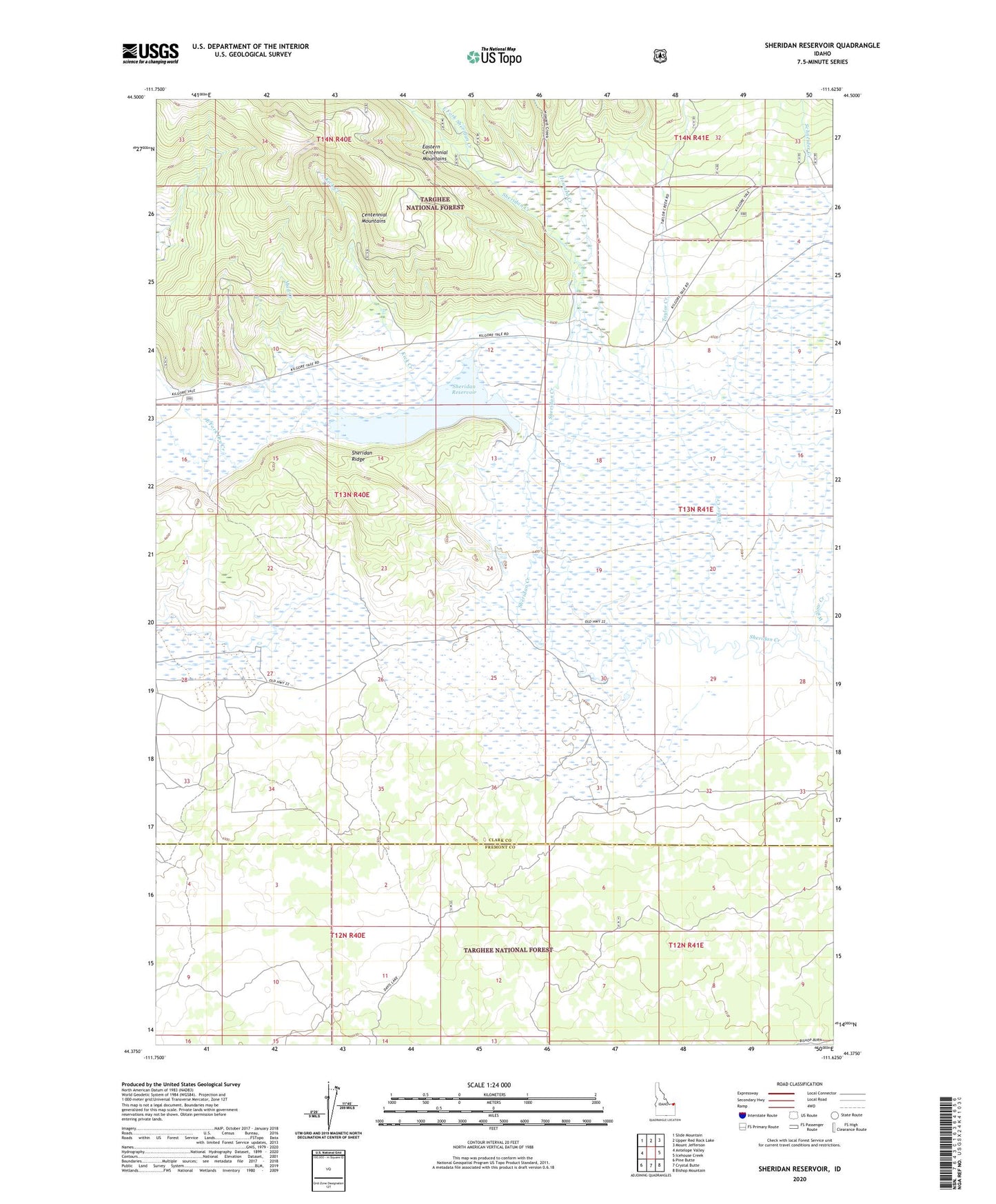 Sheridan Reservoir Idaho US Topo Map Image