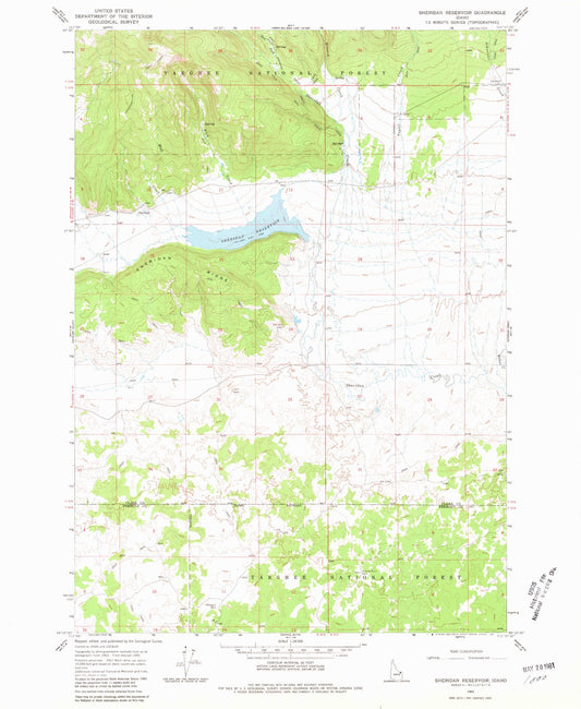 Classic USGS Sheridan Reservoir Idaho 7.5'x7.5' Topo Map Image