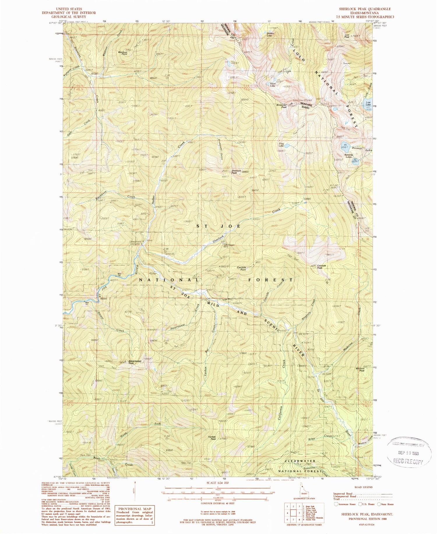 Classic USGS Sherlock Peak Idaho 7.5'x7.5' Topo Map Image