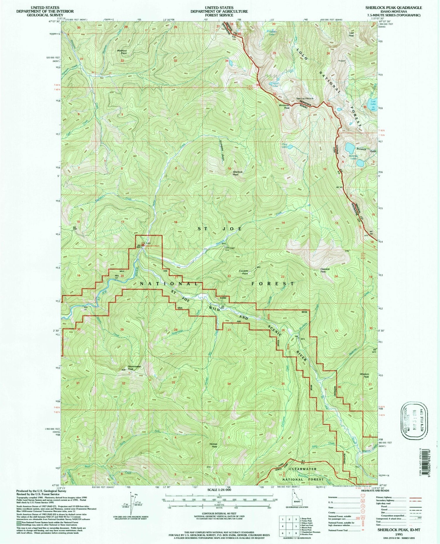 Classic USGS Sherlock Peak Idaho 7.5'x7.5' Topo Map Image