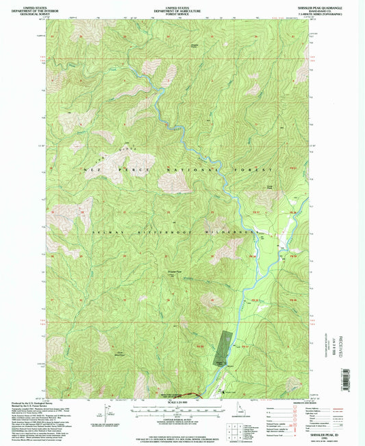 Classic USGS Shissler Peak Idaho 7.5'x7.5' Topo Map Image