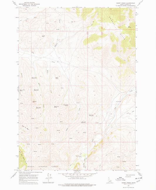 Classic USGS Short Creek Idaho 7.5'x7.5' Topo Map Image