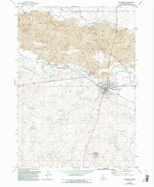 Classic USGS Shoshone Idaho 7.5'x7.5' Topo Map Image